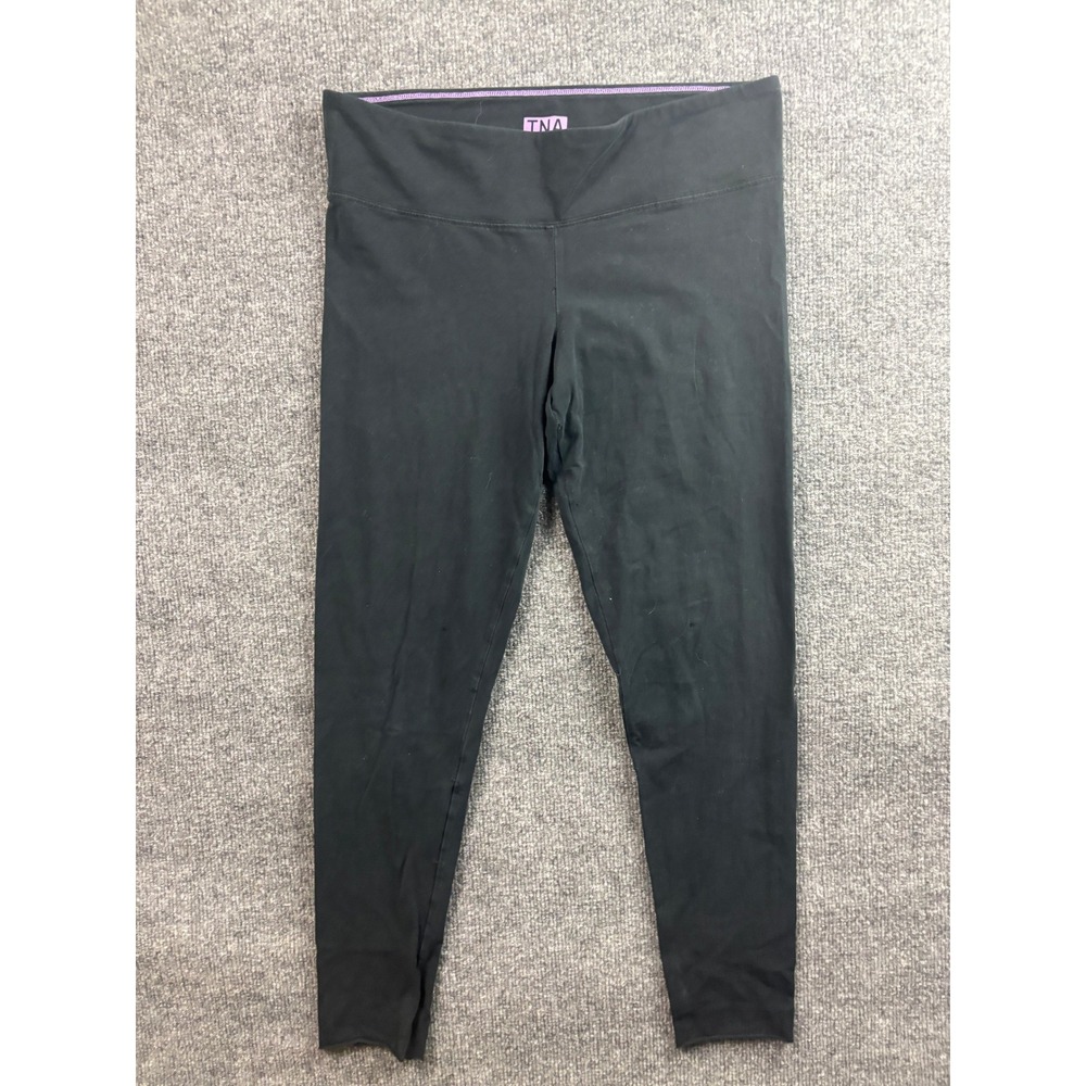 TNA Leggings Womens L Black Purple Logo Stretch Casual Pants
